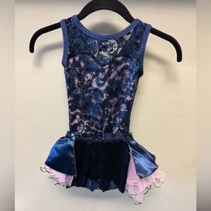 A wish Come True ISC dance costume navy pink shorts and half skirt hat tap jazz